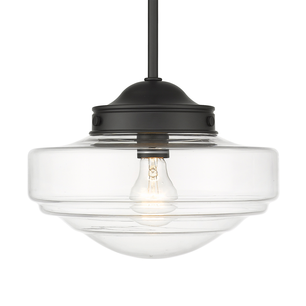 Golden Lighting Ingalls 1-light 12in Pendant in Matte Black and Clear Glass